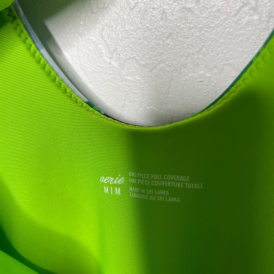 Aerie Swimsuit Womens Medium Green Navy Floral One Piece Knot Cut Out