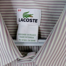 Lacoste Shirt Mens 44 Red Blue White Stripe Button Up Regular Fit Pocket Vintage