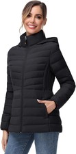 Slow Down Women Down Puffer Jacket, Warm Hooded Winter Jacket With Pockets...