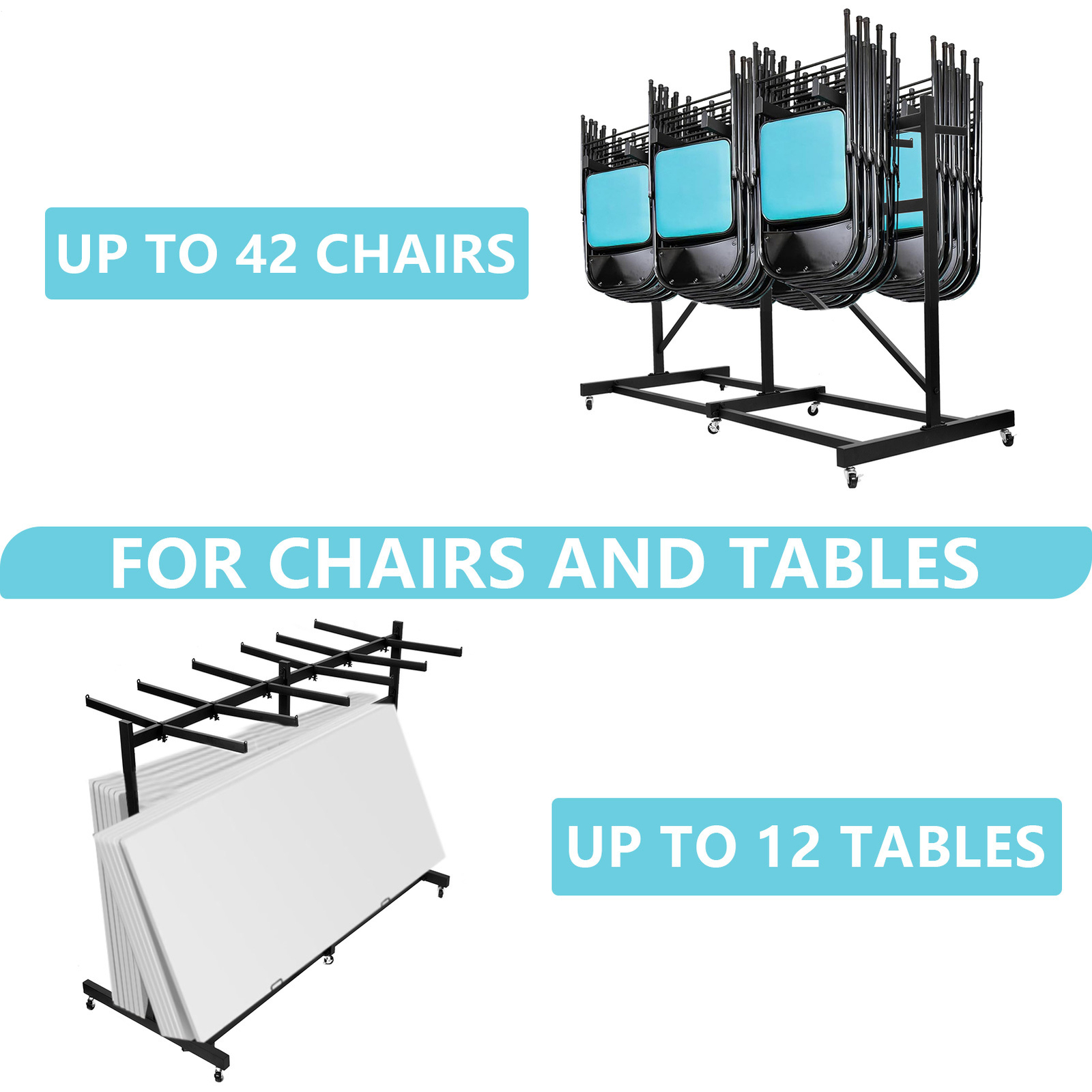 Folding Chair Rack Cart for 42 Chairs +12 Tables load 300kg