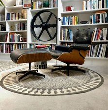 Used Walnut Lounge Chair and Ottoman Footstool Leather Swivel Club Seat Tall