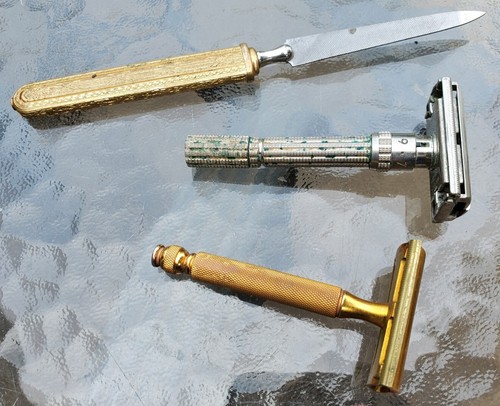 2 Gillette Safety Razor Slim Adjustable 1-9 L3 1966 & Gold & Nail File Made USA - Picture 2 of 10