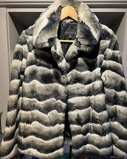 Gallery Size Small Black White Grey Faux Fur Jacket Coat