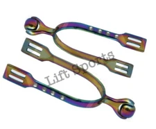 Rainbow Multi Color Crystals Horse Spurs Smooth Roller Ball Adult Size Riding