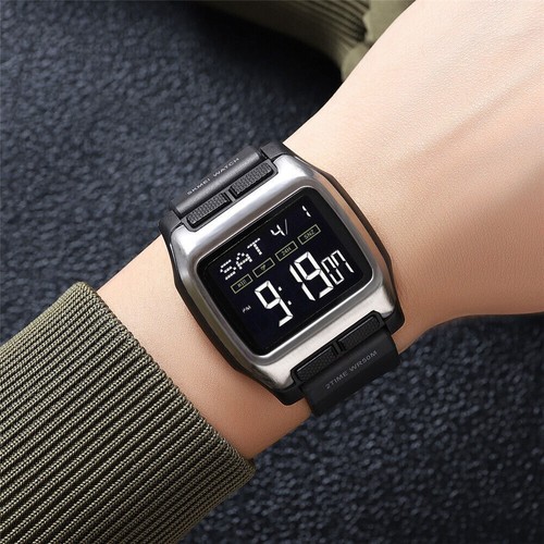 SKMEI Uhr Herren Rechteck Großes Zifferblatt Sport Armbanduhr Jungen LED Digital Sportuhr - Bild 12 von 31