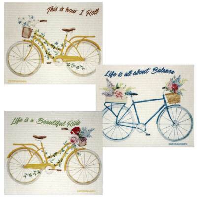 Swedish Dishcloths Bike Sayings Set of 3 (1 of each design) Eco Friendly Cloth