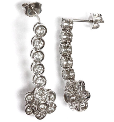 1,5 ctw natürlicher Diamant massiv 14k Weißgold Blume Ohrhänger 32 mm