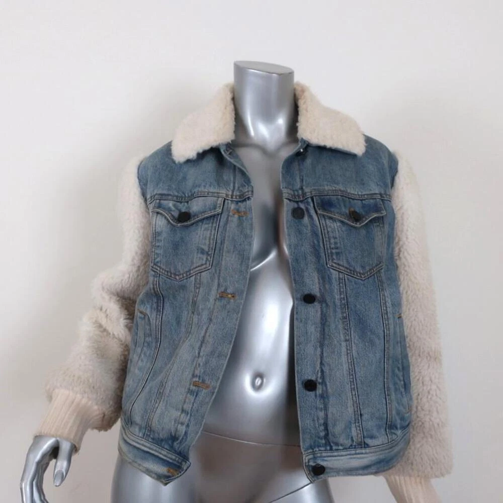 La Vie Rebecca Taylor Denim Faux Fur Jacket Size Small eBay