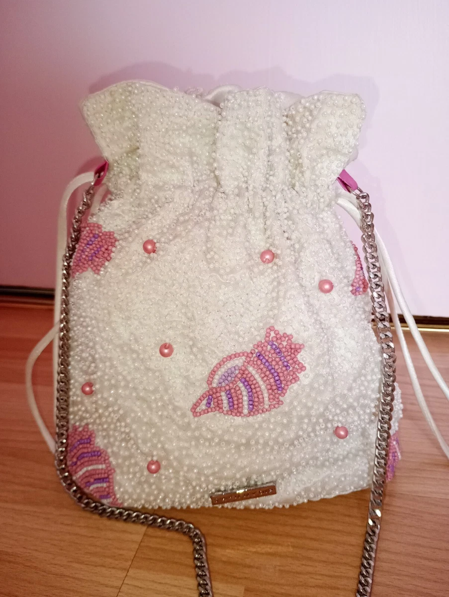 Skinny dip Crossbody Beaded Shell Bucket Drawstring Bag