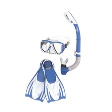 Speedo Adult Mask Snorkel Fin Set Snorkeling Gear Dry Top Mask, Blue/White,