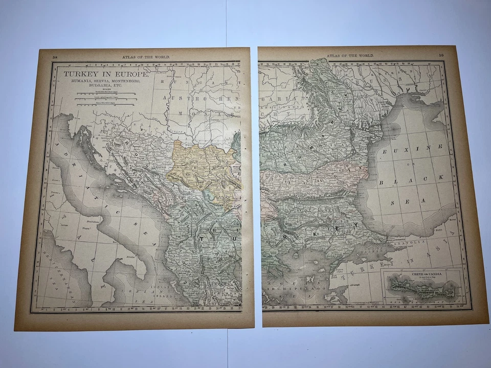 1890 2-Piece Map of TURKEY in EUROPE Fm 1890 Rand-McNally Atlas SEE PICs/DESCRIP - Image 2 of 4