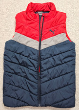 Puma Kids Medium 10-12 Red Silver Blue Color block Puffer Vest VGC