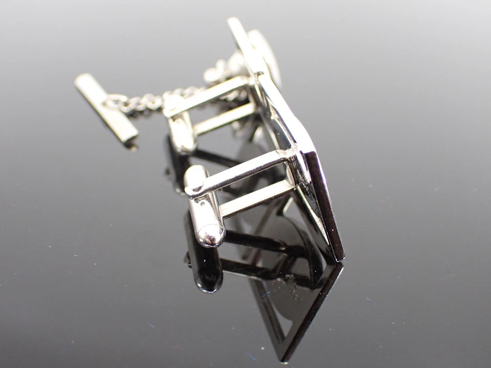 Juego de Gemelos Vintage Swank Tono Plata Grabados Ovalados Mediados de Siglo Modernos Foto 4 de 4