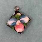 VINTAGE TOSHIKANE STYLE FLOWER PENDANT ARITA WARE ENAMEL MARKED SILVER SQUARE 1" — photo 7