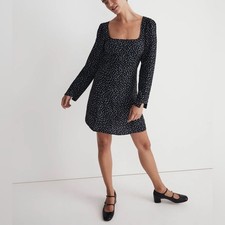 Madewell Seamed Long-Sleeve Mini Dress in Ditsy Floral Black Blue Size 14