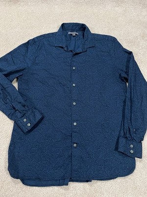 John Varvatos Shirt Mens Large Blue Abstract Animal Print Button Up Long Sleeve