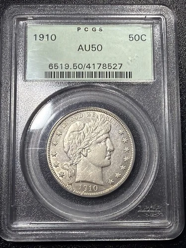1910 Barber Half Dollar 50c PCGS AU50 Tough Date