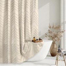 Beige Boho Shower Curtain 72x72 - Modern Farmhouse Tufted Chevron Design