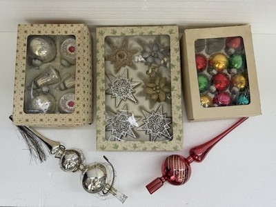 Vintage glass Christmas ornaments 1960s Eastern Europe set with boxes rare