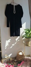 Express Black Velvet Balloon Sleeve Sexy Feminine Dress Size  M With Zip Up Back