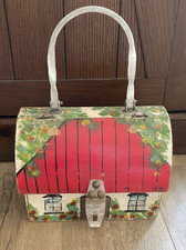 Delill Handpainted Wooden  Lucite House Cottage Purse Vintage Handbag 1960s