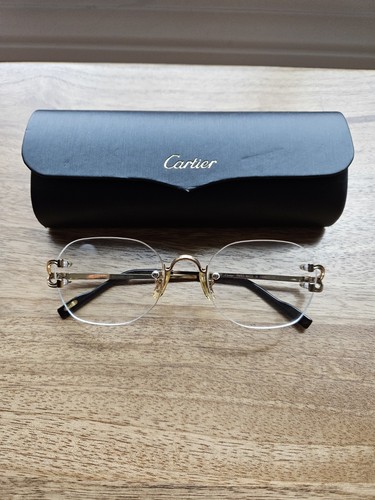 Vintage Cartier rimless sunglasses BIG C decor Gold Frame Clear Eyeglass Lenses