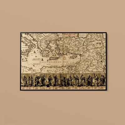 Vintage Maps - Map of the Travels and Voyages of the Apostles - Paper or Canvas