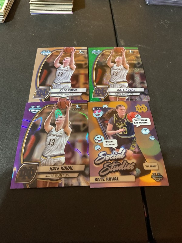 KATE KOVAL 4 CARD LOT 2024-25 BOWMAN CHROME U 1ST RC-INSERT/PARALLELS-NOTRE DAME