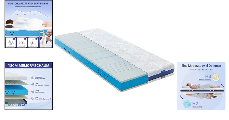 Orthopädische 7-Zonen Kaltschaummatratze 140x200 cm 18cm H2 H3 - Bild 2 von 4