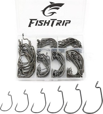 50/100/ EWG Hooks for Bass Fishing Hooks, Extra Wide Gap Offset Worm Hook