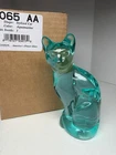 VINTAGE FENTON ART GLASS AQUA BLUE/GREEN/TEAL SITTING CAT FIGURINE, MADE IN USA