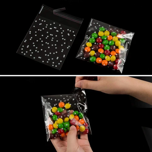 400 Stück Weiß Gepunktet Leckerlibeutel Set Selbstklebend Süßigkeiten Keksbeutel Set - Bild 3 von 5