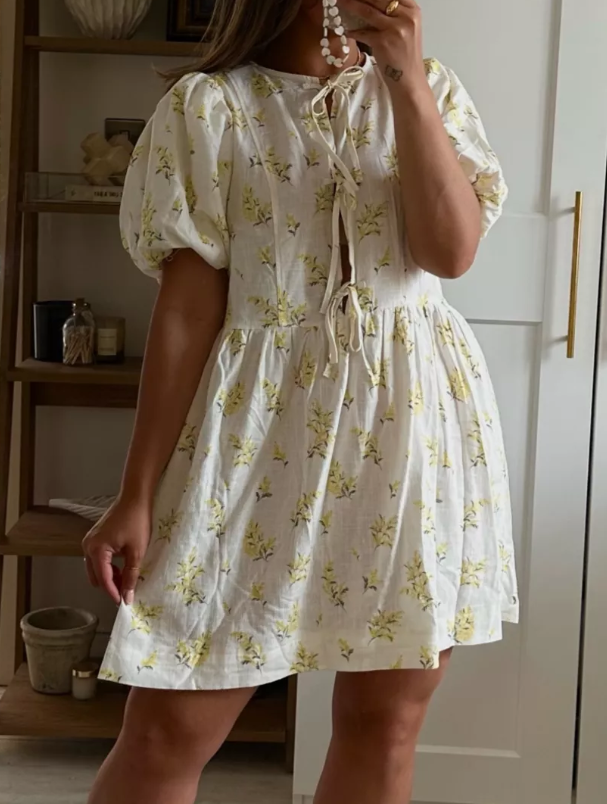 h&m short linen blend dress H&amp;M + Short Linen-Blend Dress