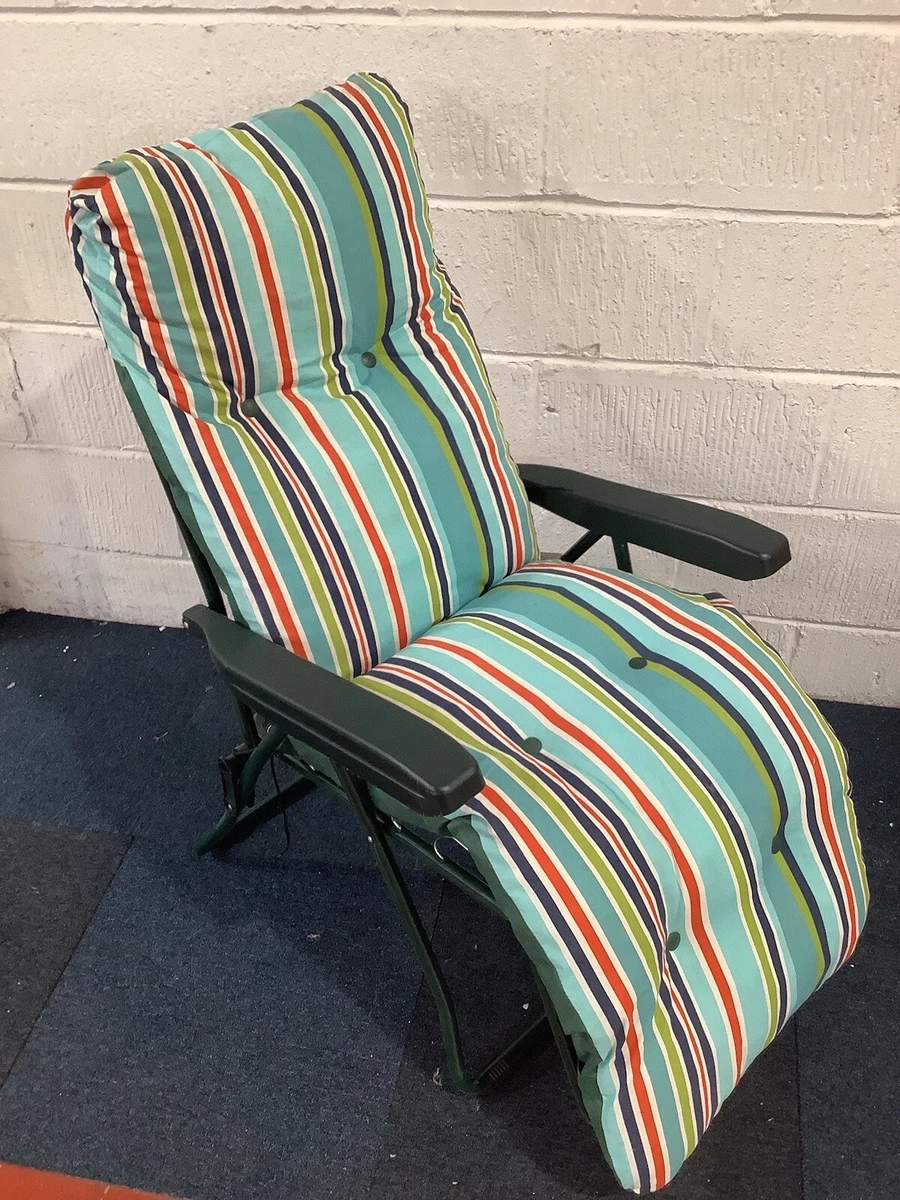 Outdoor Green Plastic Sun Lounger Recliner with Stripe Cushion eBay