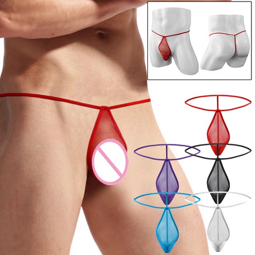 Mens Mesh See-through Pouch G-string Briefs Underwear T-back Thong V-string - Afbeelding 1 van 17