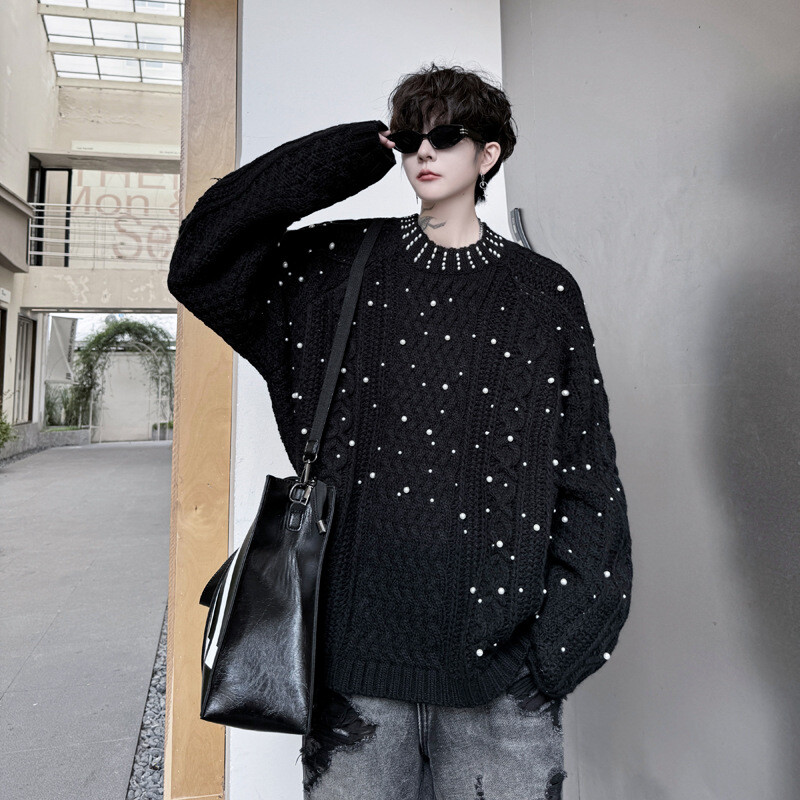 Korean Style Mens Autumn Winter Knitted Knitwears Sweaters Long Sleeve  Loose Fit