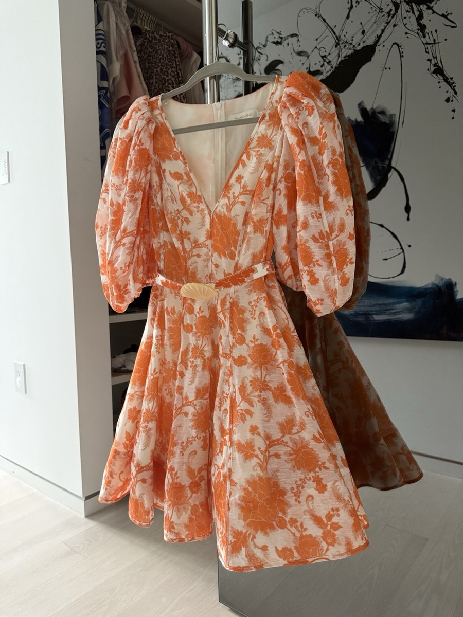 $1,150 Zimmermann Postcard Puff Sleeve Mini Dress Swirl
