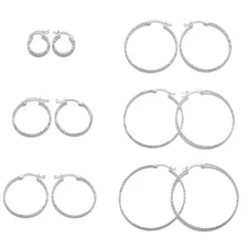 925 Sterling Silver Thin Diamond Cut Hoop Earrings (Choose Diameter)