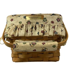 Longaberger 1995 Edition Dresden Basket with Fabric Lid & Liner Angel Kitty