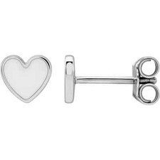 Sterling Silver White Enamel Heart Earrings