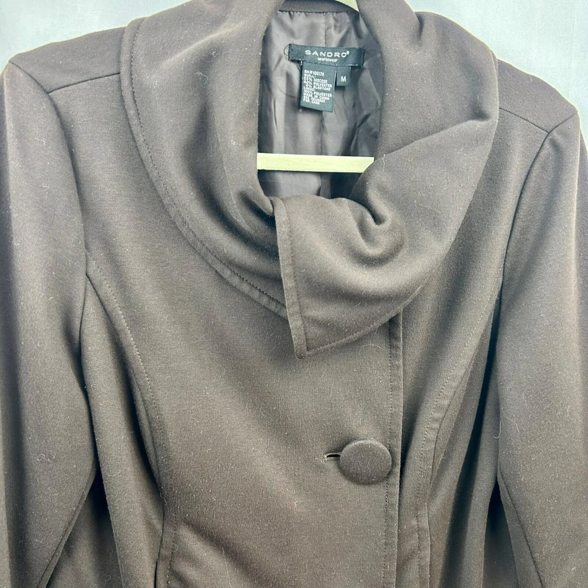 Sandro Sportswear Jacket Medium Cropped 3 4 Sleeves Cowl Neck Brown