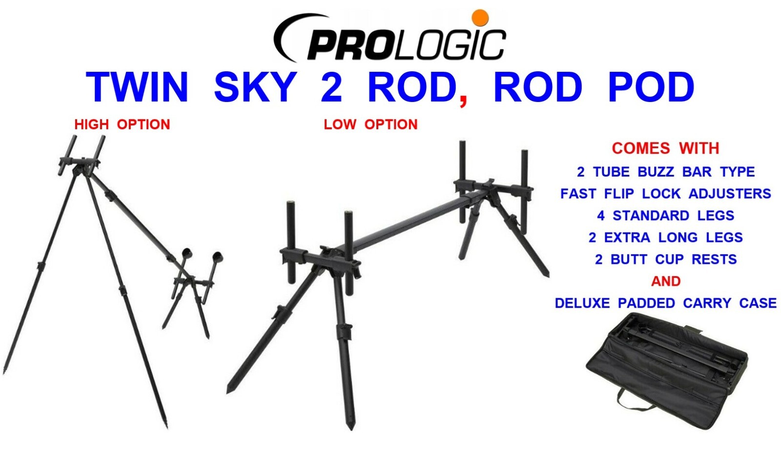 PROLOGIC TWIN SKY ROD POD HIGH LOW BARBEL CARP GOAL POST 2 REST BUZZ BAR KIT