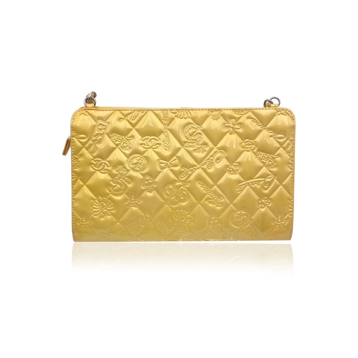 Authentic Chanel Yellow Embossed Patent Leather Lucky Symbols