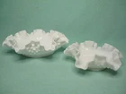 Set Of 2 Vintage Fenton Hobnail Milk Glass Ruffled Edges Candy Dishes