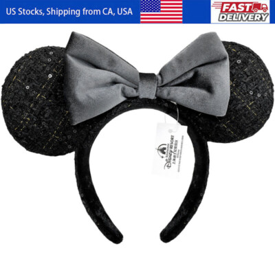 Black Sequin Grey Bow Cute Minnie Mouse Sparkly Disney's Parks Headbands Ears