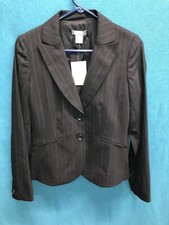 NWT Ann Taylor Black Pinstripe Blazer Womens Size 2 Lined 2 Button Suit Jacket