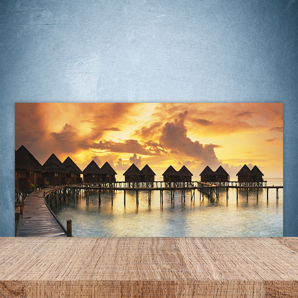 Crédence de cuisine en verre 100x50cm motif Mer du Sud pour protection murale