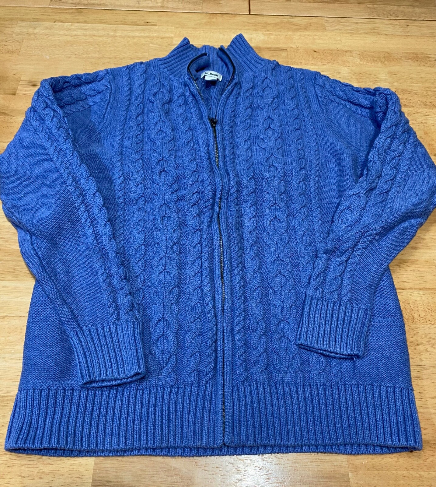 L.L. Bean Women’s Sz L Cable Knit Cardigan Sweater Mock Neck Full Zip Vtg (7)