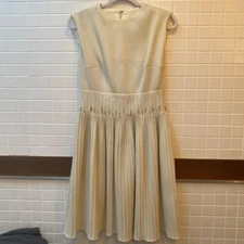 VINTAGE 1960s Imperial Designs Pleated Cream Dress Hand-Detailed and Hand-beaded