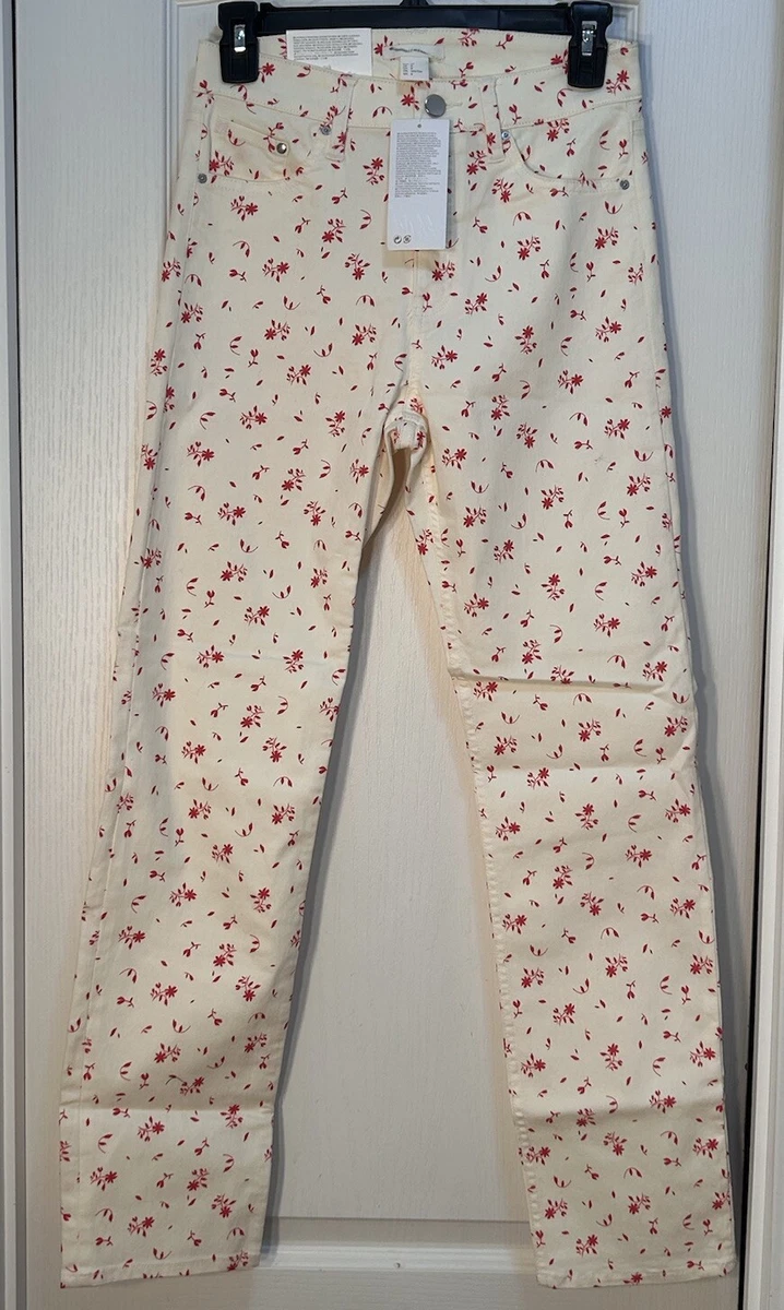 H&M S NUEVO Calce Ajustado Rojo Marfil Floral Pt Elástico Algodón Bl Super Elástico Decoración de Jardín